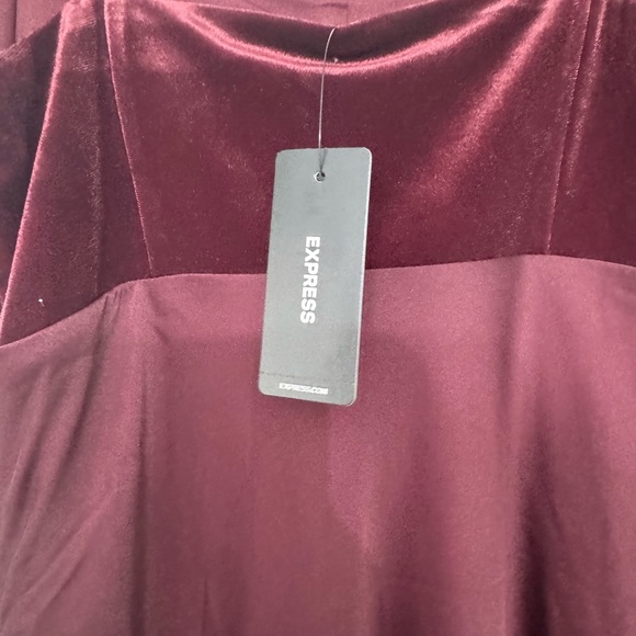 NWT, Satin & velvet wine colored lined silky spaghetti strap dress from Express - Picture 3 of 7